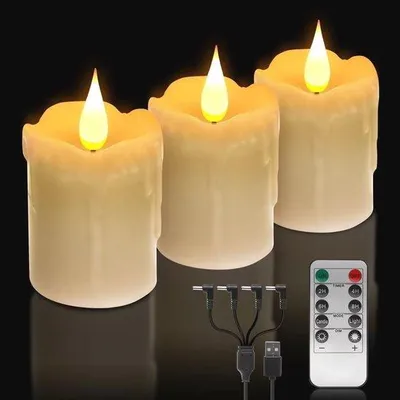 Productafbeelding van Oplaadbare Flickerende Vlamloze Kaarsen - Set van 3 voor Thuisdecoratie