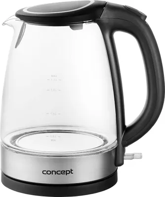 Obrázek produktu pro Concept RK4140, 1,7 l, 2200 W, Černá, Nerezová ocel, Sklo, Nerezová ocel, Indikátor úrovně vody, Bezkabelový