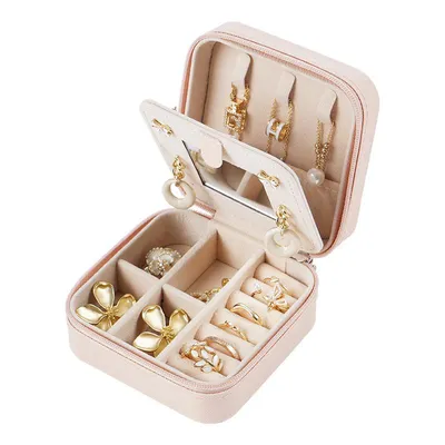 Produktbild von Reise-Schmuckkästchen Rosa mit Spiegel 10x10x5cm – Waldgrün - Ideales Geschenk für Frauen