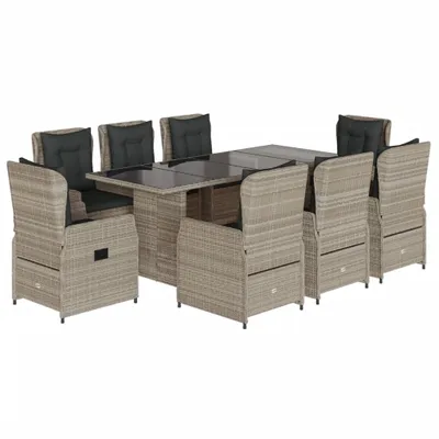 Image de vidaXL Salon de jardin 9 pièces avec coussins gris clair Poly rotin