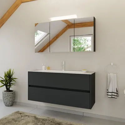 Produktbild von Badmöbel-Set 2-teilig mit 120 cm Waschtisch und Spiegelschrank mit LED-Beleuchtung in graphit matt - LIVIGNO-02