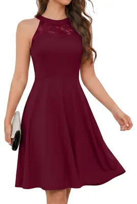 Zdjęcie produktu dla Elegancka Sukienka Midi Koktajlowa Wieczorowa Koronkowa Bordowa XL