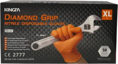 Produktbild von Robuste Nitrilhandschuhe KINGFA Orange, extra griffig, 8,5G, Größe XL, 50 Stück