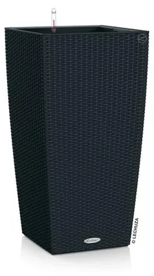 Produktbild von LECHUZA-Pflanzgefäß CUBICO Cottage 30 Graphitschwarz | Pflanzgefäß mit Bewässerungssystem | Flechtoptik | 29,5 x 29,5 x 56,5 cm | 15123