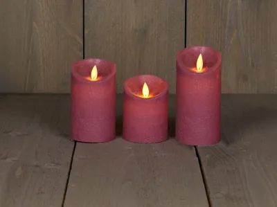 Produktbild von 3er Set LED Echtwachskerze Kerze Farbauswahl Timer flackernde Wachskerze Kerzen Antik Rosa