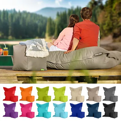 Produktbild von Green Bean® XXL Riesensitzsack 140x180cm + Hocker 40x40x40cm mit EPS-Perlen Füllung - 2er Set Sitzsack "Square+Cube" Taupe