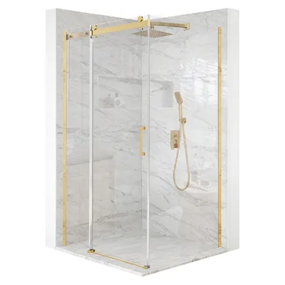 Produktbild von Duschkabine 100 x 100 cm, ESG-Glas 8 mm, Schiebetür goldfarben + Beschichtung