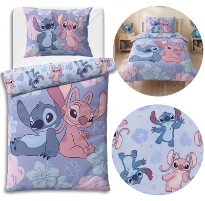 Produktbild von DISNEY Stitch Bettwäsche für Kinder, 160x200 cm + 70x80 cm, 100% Baumwolle, doppelseitig, blau, mit Reißverschluss,