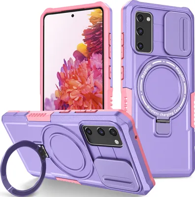 Produktbild von Handyhülle für Samsung Galaxy S20 FE 5G Kompatibel mit MagSafe, Robuste Hülle mit Schiebe Kamera Schutz, Magnetischer Ringständer Lila