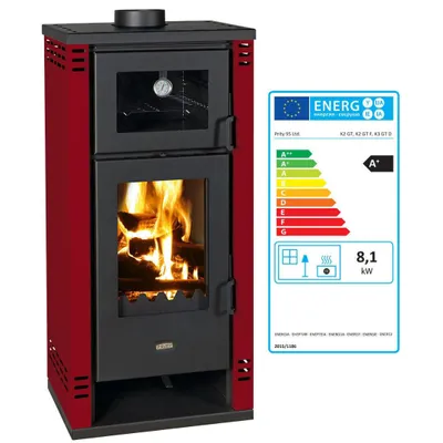 Produktbild von Holzofen mit Backfach Prity K2 GT F – 8,1 kW, Elegantes Design, Bordeaux, +
