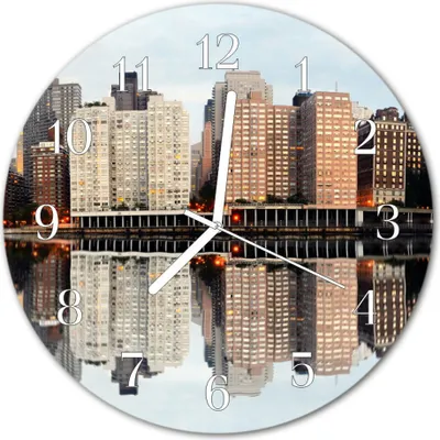 Produktbild von Glasuhr Wanduhr Küchenuhr Echt-Glas 30fi cm Skyline mehrfarbig