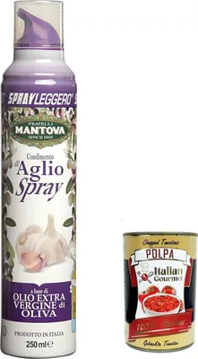 Produktbild von 3x SPRAYLEGGERO Mantova Natives Olivenöl Extra Aromatisiert mit Knoblauch 200 ml - Praktische Sprühflasche mit bis zu 90% Ölersparnis+Polpa 400g