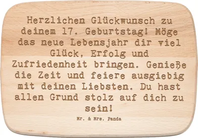 Produktbild von Mr. & Mrs. Panda schneidbrett Spruch 17. Geburtstag - Transparent - Geschenk, Herzlichen Glückwunsch, Holzbrettchen, Frühstücksbrett, Träume, Schneidebrett, Zufriedenheit