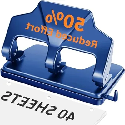 Productafbeelding van Papierperforator - 3-gaats pons - Papier perforeren - Krachtbesparend ontwerp - 40 vellen - Blauw