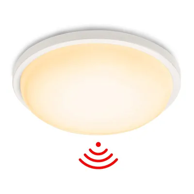A white LED ceiling light with a motion sensor icon below it.