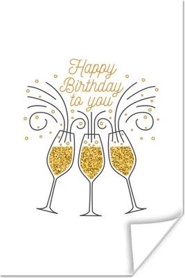 Produktbild von MuchoWow® Poster Zitat "Happy Birthday to you" mit Sektgläsern vor weißem Hintergrund 20x30 cm - Papierdruck