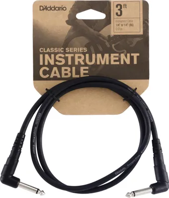 Imagen del producto de Cable de conexión para guitarra D'Addario, con conector de ángulo recto, 3 pies, paquete de 1 unidad – Longitud: 0.9144 metros, conector de ángulo recto