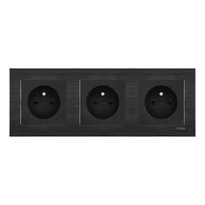 Image de 3 prises avec mise à la terre, noir + cadre triple COMFORT Space Black EXEN