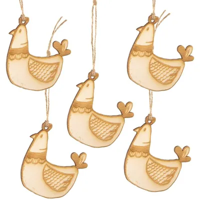 Produktbild von 5 Hühner Osteranhänger aus Holz - natürliche Osterdeko 9 cm