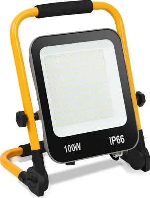 Produktbild von SWANEW 100W Kaltweiß LED Baustrahler LED Fluter Arbeitsscheinwerfer inkl. Standgestell und Netzkabel Wasserdicht IP66 für Garage, Garten, Baustelle
