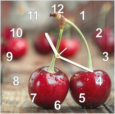 Produktbild von Wanduhr aus Glas mit Motiv Frische Kirschen- 30 x 30 cm - inkl. Aufhängesystem