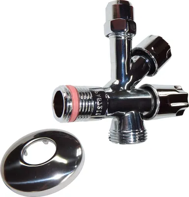 Produktbild von Puteus 1/2" Kombi - Eckventil verchromt, 3/4" und 3/8" Abgang inklusive Quetschverschraubung 10mm