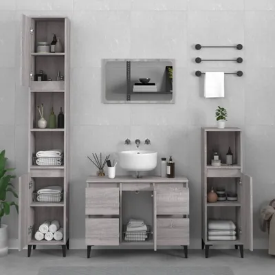 Image de Maison Exclusive - Ensemble de meubles de salle de bain 3 pcs Sonoma gris