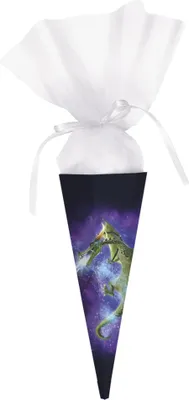 Produktbild von Schultüte für Kinder zur Einschulung mit Tüll – Kleine Zuckertüte für Geschwister (Drache)