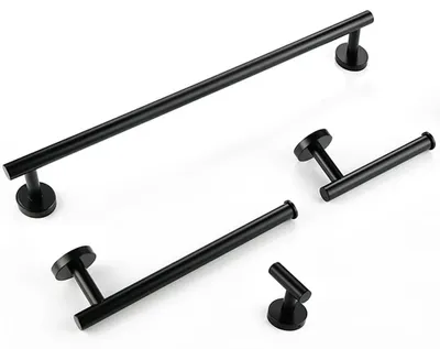 Produktbild von Badzubehör - 4-teiliges Badezimmer Set - SUS 304 Edelstahl - Gebürstete Oberfläche - Toilettenpapierhalter - Handtuchstange Und Haken - Schwarz
