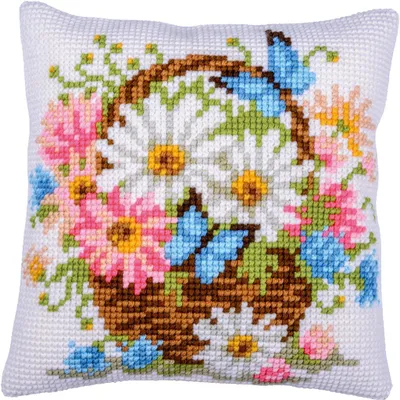 Produktbild von Vervaco Kreuzstichkissen "Korb mit Blumen", Stickbild vorgezeichnet, 40x40cm