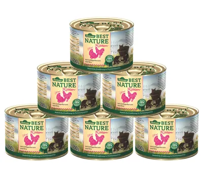 Produktbild von Dehner Best Nature Katzenfutter Kitten, Nassfutter, für junge Katzen, Geflügelherzen / Reis 6 x 200 g Dose (1.2 kg)