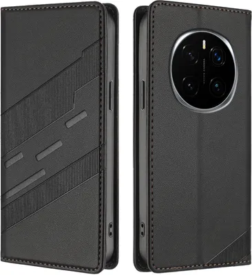 Image de Etui pour Honor Magic7 Pro, étui portefeuille en cuirPolyuréthaneavec fente pour cartes et fonction stand Schwarz