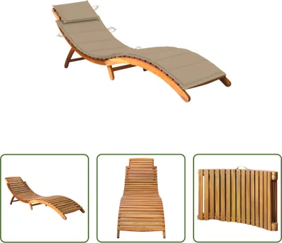 Immagine prodotto di The Living Store Lettino prendisole con cuscino in legno massiccio di acacia