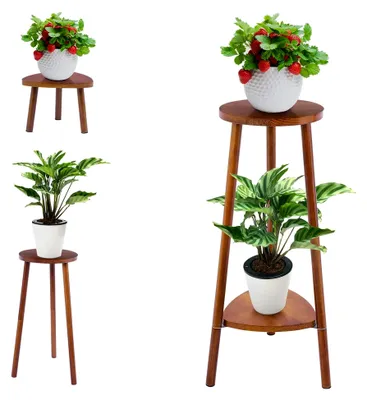 Produktbild von Blumenständer aus Holz, 2-stufiger umwandelbarer Pflanzenständer, Pflanzenregal, Blumenhocker, Nachttisch, Beistelltisch für Balkon, Garten und Wohnzimmer