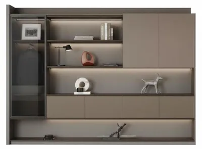 Zdjęcie produktu dla Modułowa szafka biurowa z elegancyjnym oświetleniem LED i przeszkloną półką
