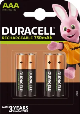 Produktbild von Duracell DC2400, Wiederaufladbarer Akku, AAA, Nickel-Metallhydrid (NiMH), 1,2 V, 4 Stück(e), 750 mAh