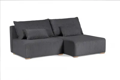 Produktbild von 210 cm Ecksofa mit Holzbeine FLUFFY mit Relaxfunktion, mit Bettkasten, L-Form Polsterecke (Stoff: poso 34 - dunkelgrau, Ottomane: rechts)