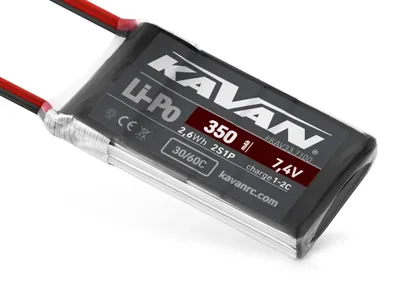 Imagen del producto de Batería de polímero de litio (Li-Po) KAVAN, 350 mAh, 7,4 V, 30/60C, para aviones de control remoto