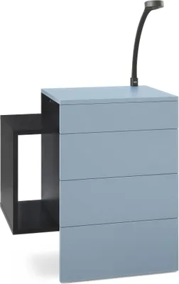 Produktbild von Vladon Nachttisch Queens,  Germany, Nachttischschrank mit 2 Schubladen und 1 seitlichem Fach zur Wandmontage, Schwarz matt/Denim matt, inkl. LED Flexi Lampe schwarz (60 x 63 x 36 cm)