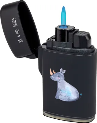 Produktbild von Mr. & Mrs. Panda Feuerzeug Einhorn Nashorn - Schwarz - Geschenk, Unicorn, zigarettenanzünder, Regenbogen, Zoo, sturmfeuerzeug, Nashörner, anzünder, Lustig, gas