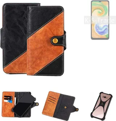 Produktbild von K-S-Trade Handyhülle Schutzhülle Bookstyle Case Wallet-Case kompatibel mit Samsung Galaxy A04s Handy Cover Bumper Klapphülle schwarz hellbraun 1x