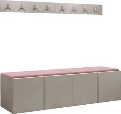 Produktbild von MIRJAN24 Garderoben-Set Orion VII, Garderobe mit Sitzbank mit 4 x Wandpanel 42x42 (Farbe: Cashmere, Manila 09)