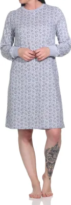 Zdjęcie produktu dla Damska koszula nocna z długim rękawem i mankietami w gwiazdki - również w rozmiarach plus size, szaro-melanżowa.56/58