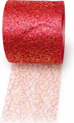Produktbild von 25 m Spidertüll Dekoband 70 mm – Glitzer Schleifenband & Netzband für Geschenk, Floristik & Dekoration rot-gold