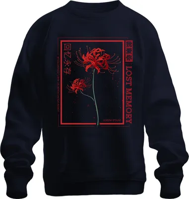 Produktbild von LOST MEMORY Rote Spinnenlilie Higanbana japanisch Streetwear Uni Sweatshirt Pullover, Navy, XL