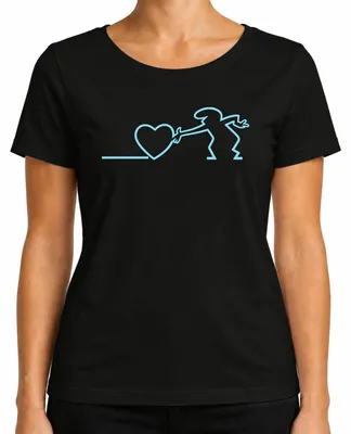 Produktbild von La Linea Strichmännchen Herz Liebe Balum Cartoon Osvaldo Cavandoli Damen T-Shirt, Schwarz, 3XL