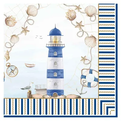 Produktbild von 20 Servietten Blue Lighthouse - Leuchtturm mit Muscheln 33x33cm