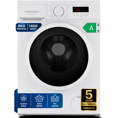 Produktbild von Heinner HWM-M8014SMA Waschmaschine 8 kg, 1400 U/min, 90 °C Hygieneprogramm, 15 min Schnell, Weiß