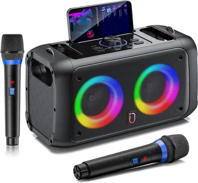 Image de Système de karaoké - Enceinte portable - Pour des soirées festives - Avec effets lumineux - Dimensions : 33 x 37 x 47 cm - Couleur : noir