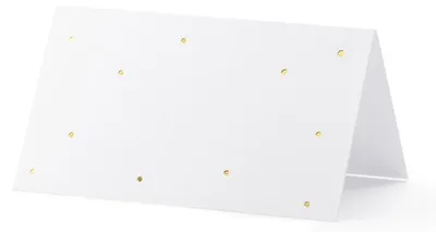 Productafbeelding van 10 plaatskaarten, wit en goud, met stippen, karton, 9,5 x 5,5 cm - universele maat